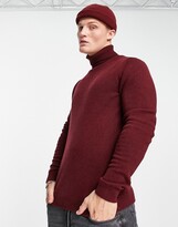 Thumbnail for your product : ASOS DESIGN lambswool roll neck sweater in burgundy
