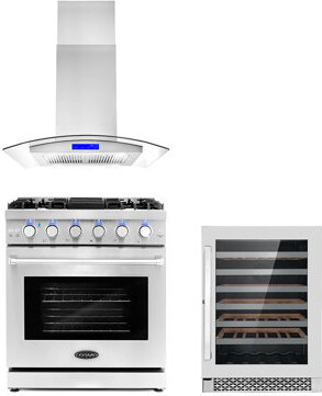 Cosmo 3 Piece Kitchen Package with Wine Refrigerator & 30" Freestanding Gas Range