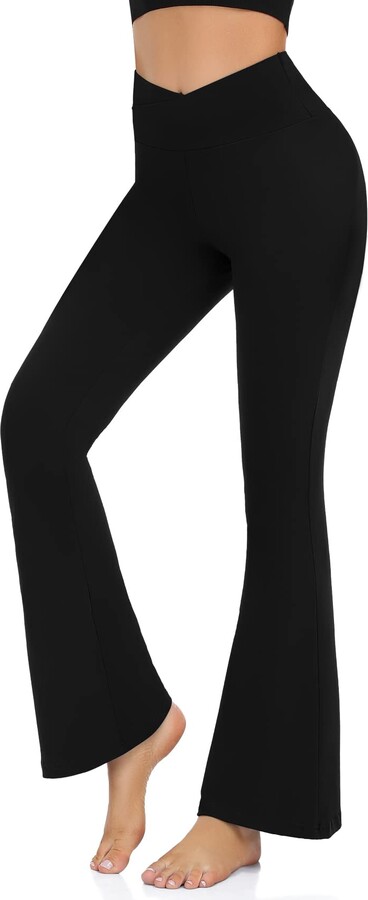 Esobo girls Leggings cross High Waisted Flare Pants Yoga Bootcut Pants  Solid color Full Length Bell Bottoms