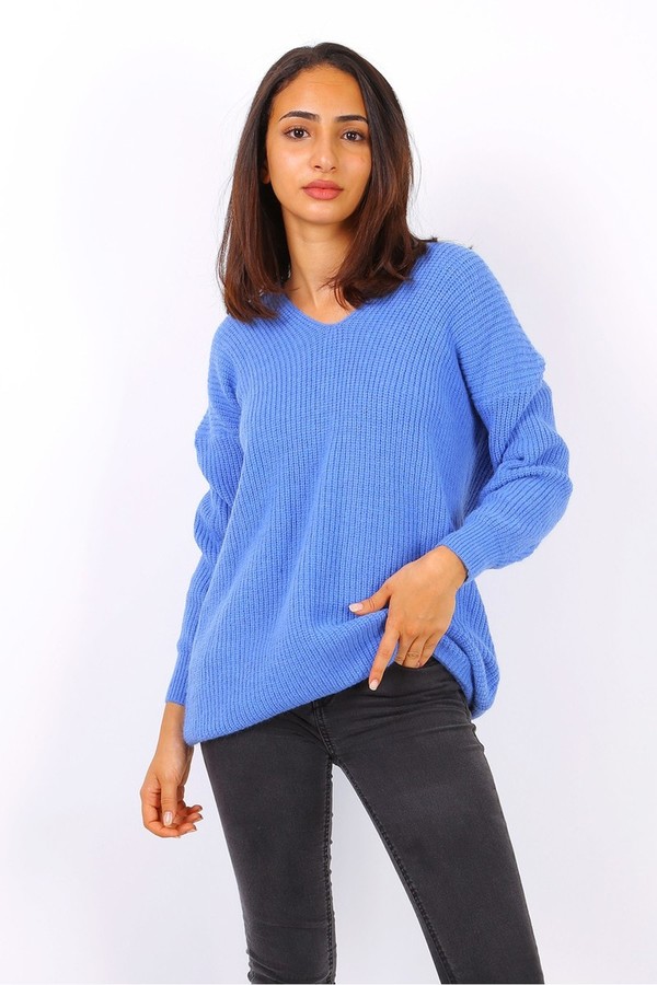 Lilura London Oversized Jumper Dress With V Neck In Blue ShopStyle