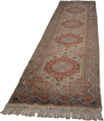 Isabelline Oriental Handmade Runner 2'9'' x 12'0'' Wool/Cotton Area Rug in Beige/Red