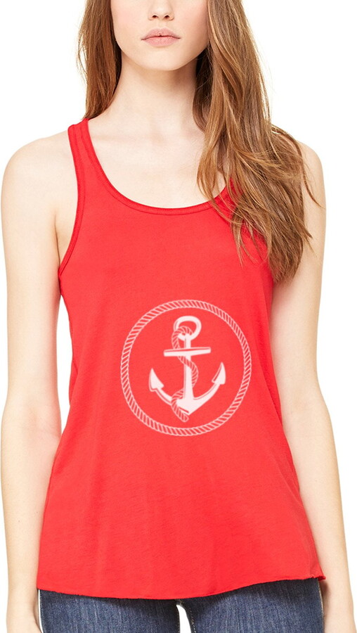 Clementine Apparel Women’s Boat Anchor Printing Flowy Racerback Tank Top