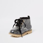 Thumbnail for your product : River Island Mini girls black lace hiker boot