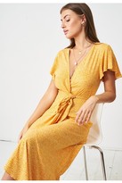Thumbnail for your product : Love Frontrow Ditsy Floral Short Sleeve Maxi Wrap Dress | Yellow