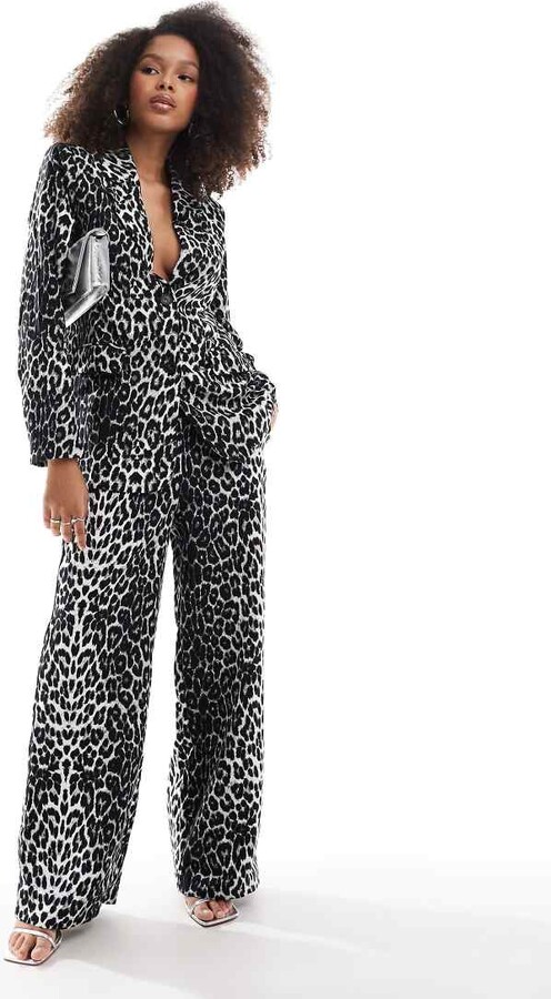 Boohoo Plus Wide Leg Leopard Print Jumpsuit Nightwear Tall Leopard