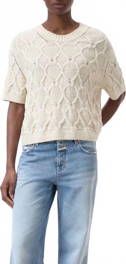 Closed Crew Neck Short Sleeve Blouse In Dune Beige