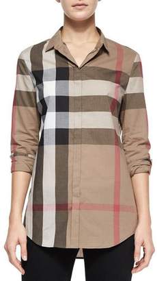 Burberry Long-Sleeve Button-Front Check Shirt, Taupe