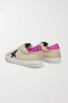 Golden Goose Kids - Size 19 - 27 Superstar Glittered Distressed Suede And Metallic Leather Sneakers