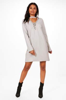 boohoo Michelle Lace Up Front Sweat Dress