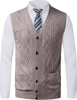 Thumbnail for your product : KTWOLEN Mens V-Neck Knitted Gilet Wool Blend Sleeveless Vest Waistcoat Classic Gentleman Knitwear Cardigans Sweater Tank Tops with Buttons