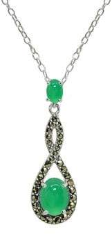 Lord & Taylor Sterling Silver, Marcasite & Green Agate Pendant Necklace