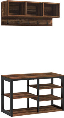 2-In-1 Coat Rack Shoe Bench Set, 5-Hook Hall Tree With Bench And Shoe Storage For 10 Pairs Of Shoes For Entryway, Hallway