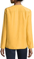 Thumbnail for your product : Lafayette 148 New York Shiela Split-Neck Silk Blouse, Mustard