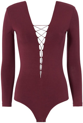 Alexander Wang T by Lace-Up Bodysuit: Wine