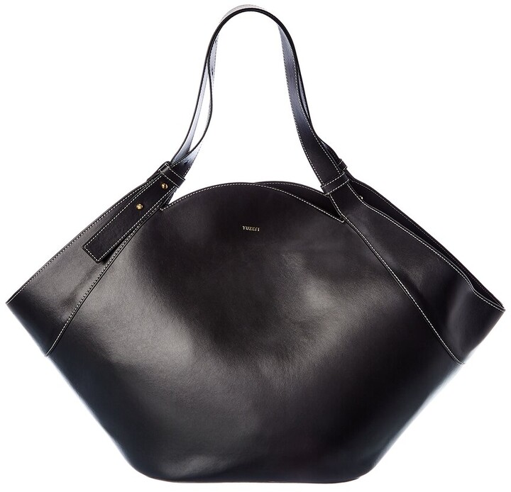 black leather structured handbag