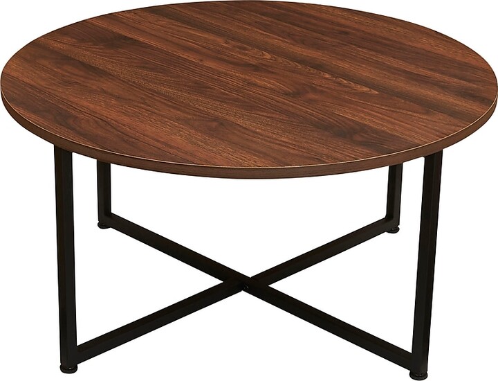 Household Essentials Jamestown 31.5"Dia. Laminate Round Coffee Table, Mid-Century Walnut/Black (8129-1)