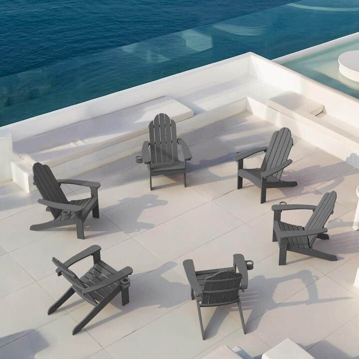 LUE BONA Phillida Dark Gray Recycled Plastic Weather Resistant Reclining Outdoor Adirondack Chair Patio Fire Pit Chair (4-Pack)