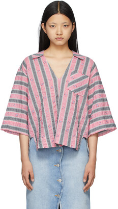 Ganni Pink & Grey Oversized Short Sleeve Shirt - ShopStyle