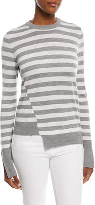 Michael Kors Collection Crewneck Long-Sleeve Striped Sweater with Step-Hem