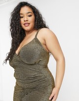 Thumbnail for your product : Yours wrap midi dress in gold glitter