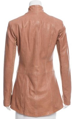 Veda Rib Knit-Accented Leather Jacket
