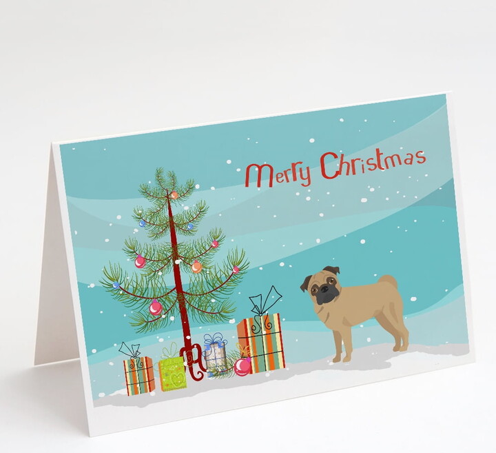 Caroline's Treasures Pug Christmas Greeting Cards with Envelopes, 5" x 7" (8 Count)
