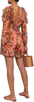 Thumbnail for your product : Zimmermann Lovelorn Frill Cold-shoulder Floral-print Silk-georgette Playsuit