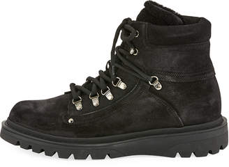 Moncler Egide Suede Hiking Boot with Shearling Trim, Black