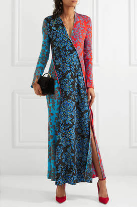 Diane von Furstenberg Paneled Printed Silk Maxi Dress - Blue