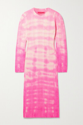 The Elder Statesman Sonar Tie-dyed Ribbed Cashmere Midi Dress - Baby pink