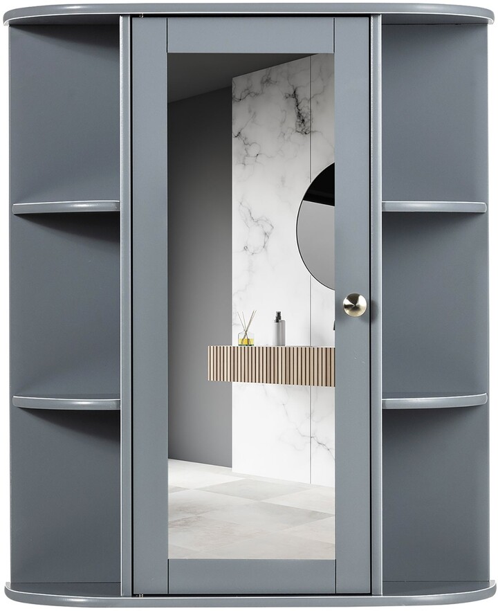 Basicwise Wall Mount Bathroom Mirrored Storage Cabinet With Open