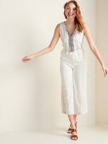 wild honey pinstripe flared dungaree jumpsuit