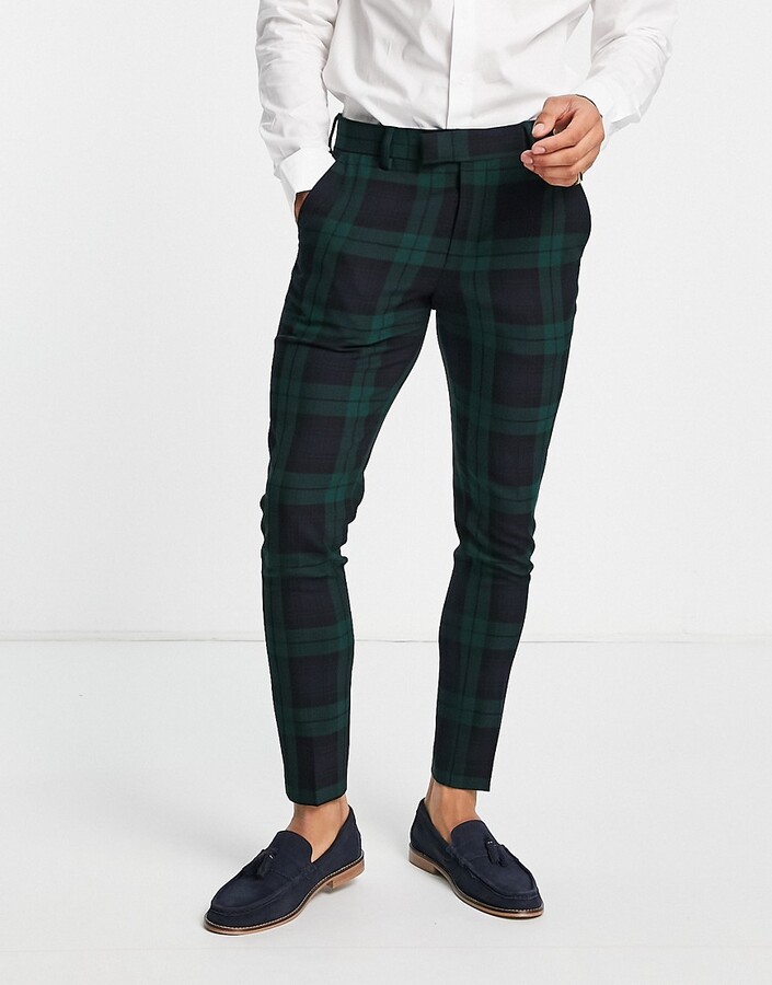 ASOS DESIGN super skinny suit pants in dark green blackwatch tartan check -  ShopStyle