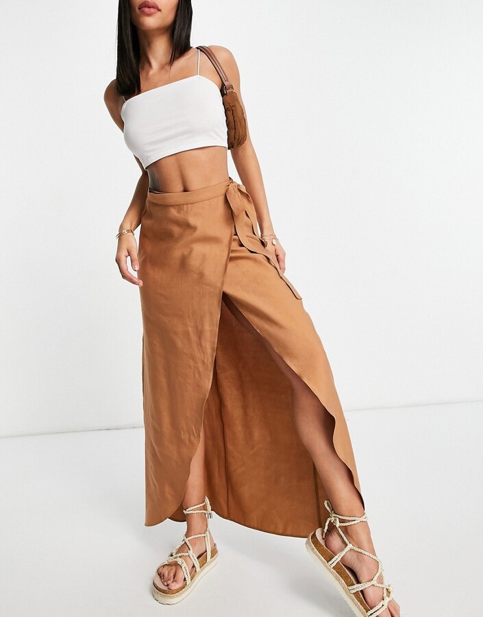 ASOS DESIGN maxi wrap skirt in tan - part of a set - ShopStyle