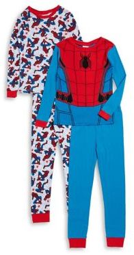 AME Sleepwear Little Boys and Boy's Four-Piece Spidey Cotton Pajama Set