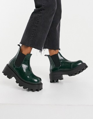 Topshop square toe chunky chelsea boots in bottle green