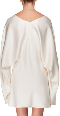 The Row V-Neck Long-Sleeve Silk Mini Dress