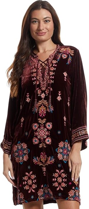 Johnny Was Velvet Tie Front Kimono Dress- Brandi Women's Dress Blackberry : MD, Rayon/Silk