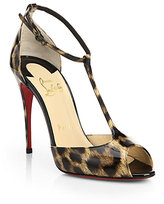 Thumbnail for your product : Christian Louboutin Senora Leopard Print Patent Leather T-Strap Pumps