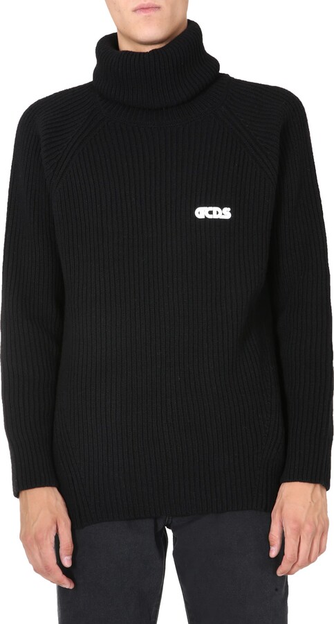 GCDS Logo Sleeve Detail Turtleneck Sweater -