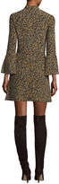 Thumbnail for your product : Derek Lam 10 Crosby Bell-Sleeve Cascade-Ruffle Printed Silk A-line Dress