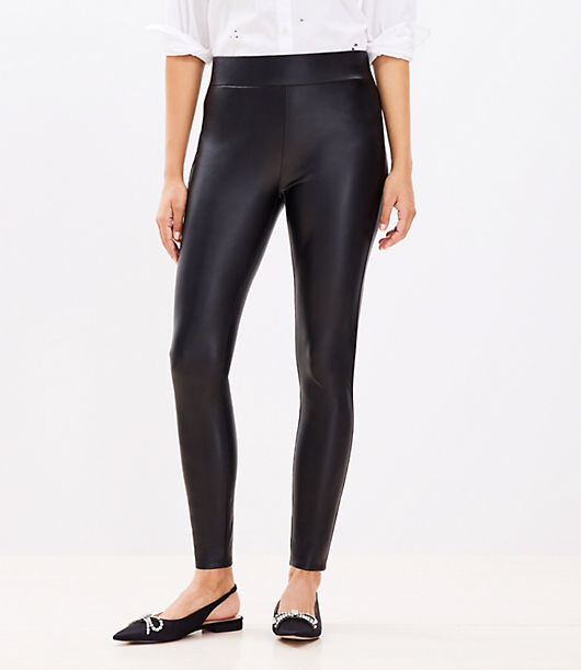 Extro & Vert PU faux leather leggings with seam detail in khaki