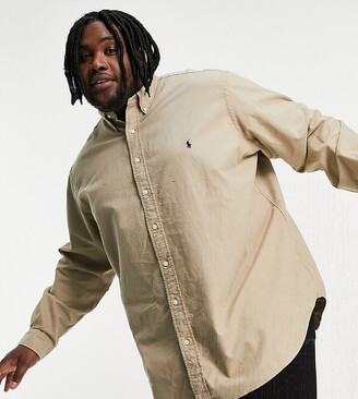 Polo Ralph Lauren Big & Tall player logo garment dyed oxford shirt button  down in surrey tan - ShopStyle
