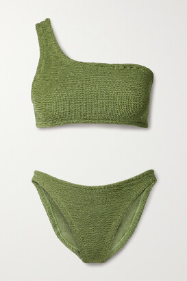 【HUNZA G】sustain nancy one-shoulder seersucker swimsuit Black Nancy Swim One Shoulder One Piece | Hunza G