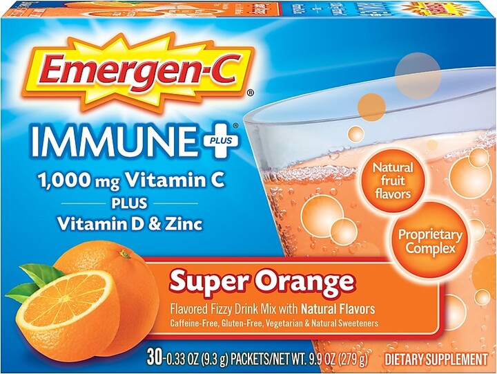 Emergen-C Immune Plus Vitamin C Supplement Powder, Super Orange, 30/Pack (F85898100042T)