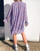 Thumbnail for your product : And other stories & polyester tie neck animal print mini dress in lilac - PURPLE
