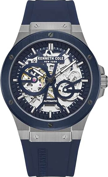 Kenneth Cole Men's Skeleton Transparent Dial Silicone Strap Watch Dark Blue