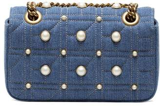 Gucci Blue Marmont mini denim pearl shoulder bag