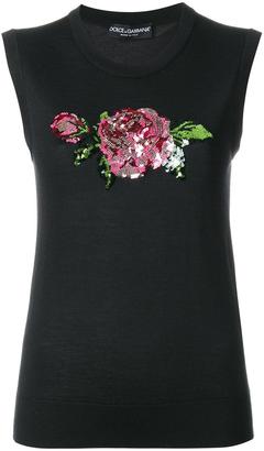 Dolce & Gabbana rose sequinned tank top - women - Silk/Polyamide/Polyester/Cashmere - 44