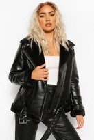 Thumbnail for your product : boohoo Oversized Zip Detail Aviator Jacket